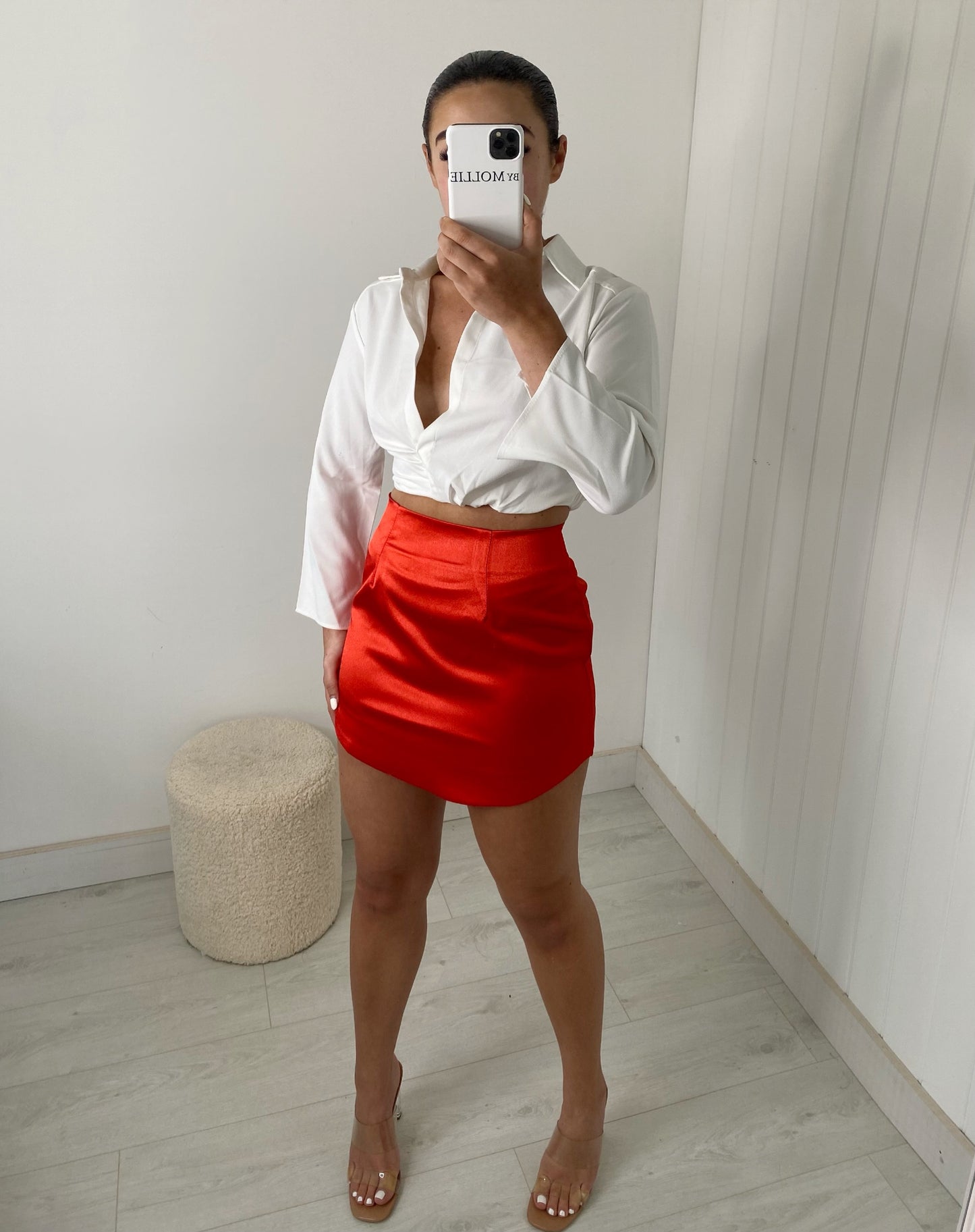 RED SATIN MINI SKIRT