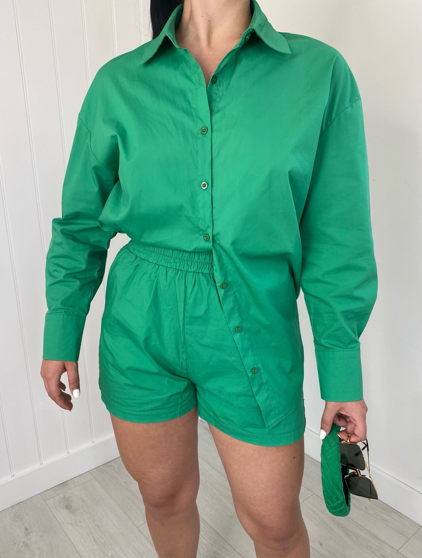 GREEN OVERSIZED SHIRT AND SHORTS CO-ORD