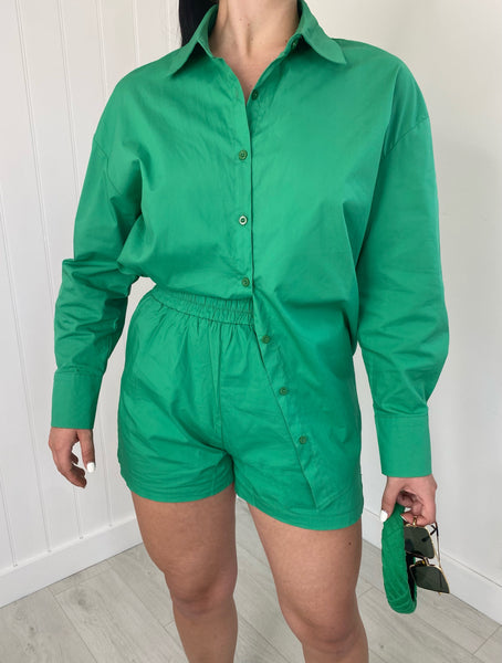 GREEN OVERSIZED SHIRT AND SHORTS CO-ORD