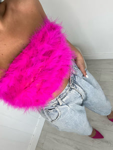 PINK FEATHER BUST BANDEAU CROP TOP