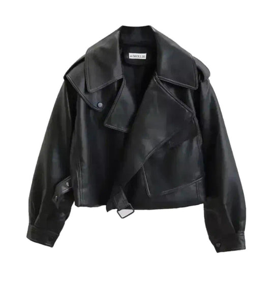 BLACK OVERSIZED VEGAN LEATHER JACKET