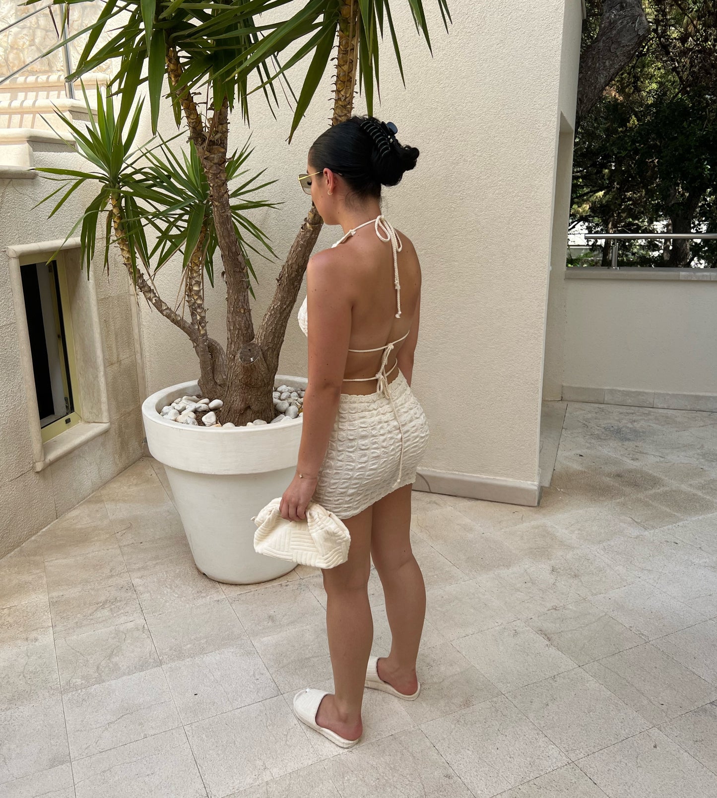 TEXTURED HALTER NECK CROP TOP AND MINI SKIRT CO-ORD