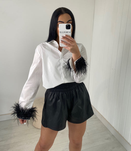 BLACK FEATHER CUFF SHIRT