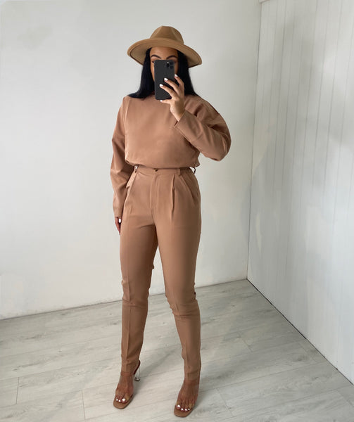 CAMEL BLOUSE AND TROUSER SUIT CO-ORD