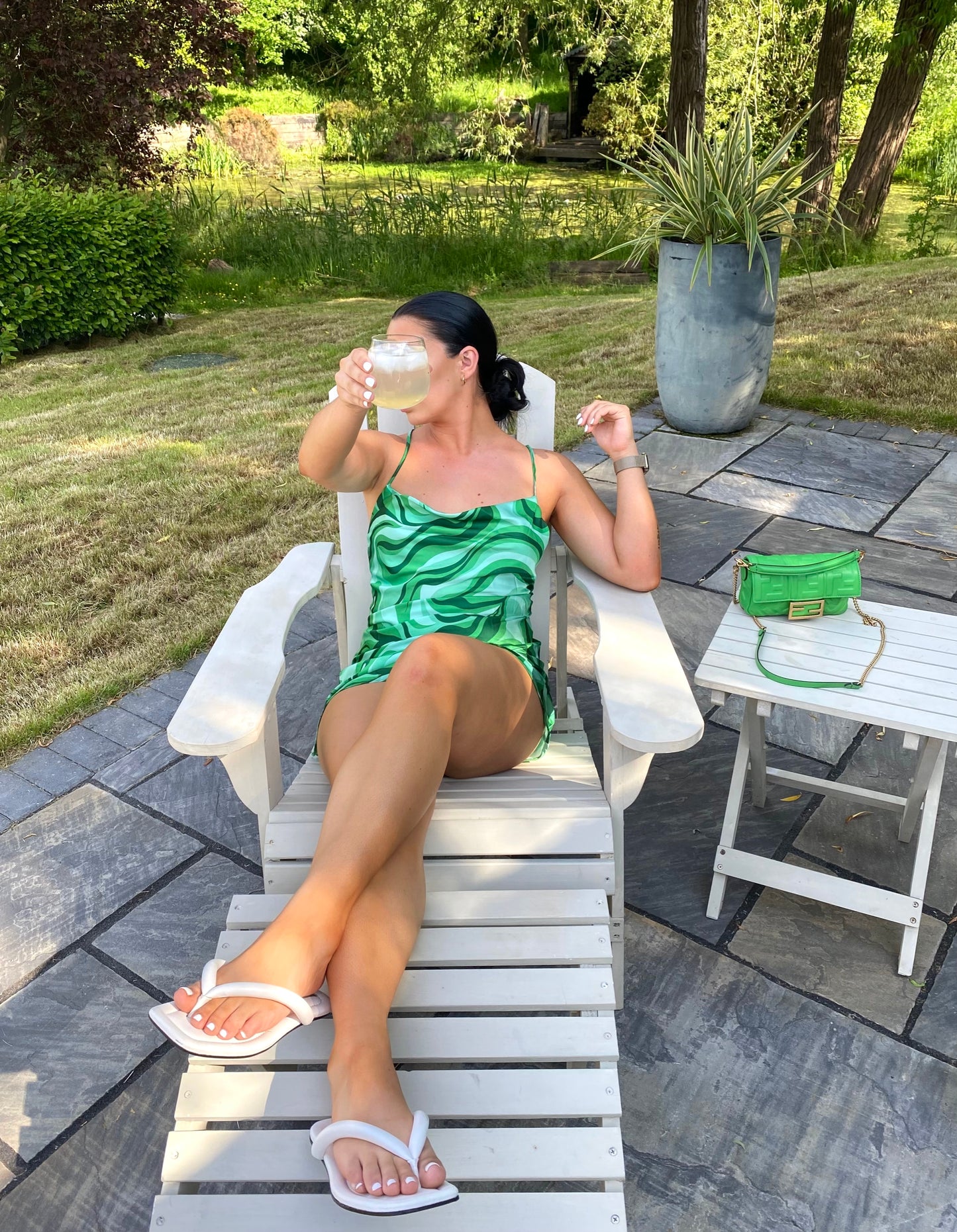 GREEN PRINTED CROSS BACK MINI DRESS