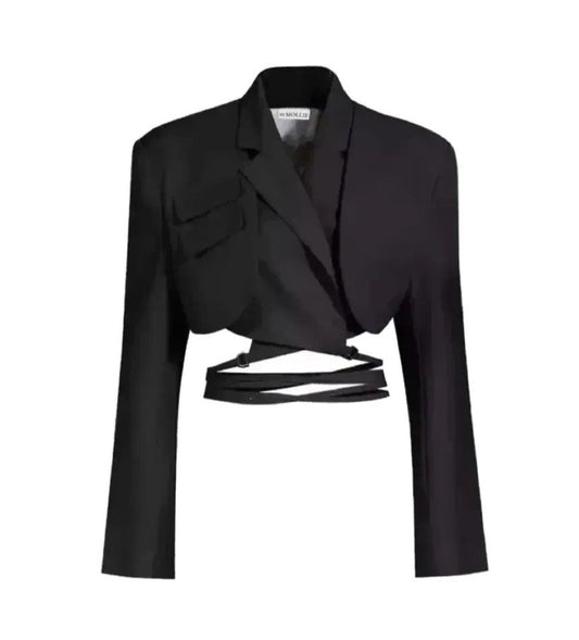 BLACK TIE WAIST CROP BLAZER