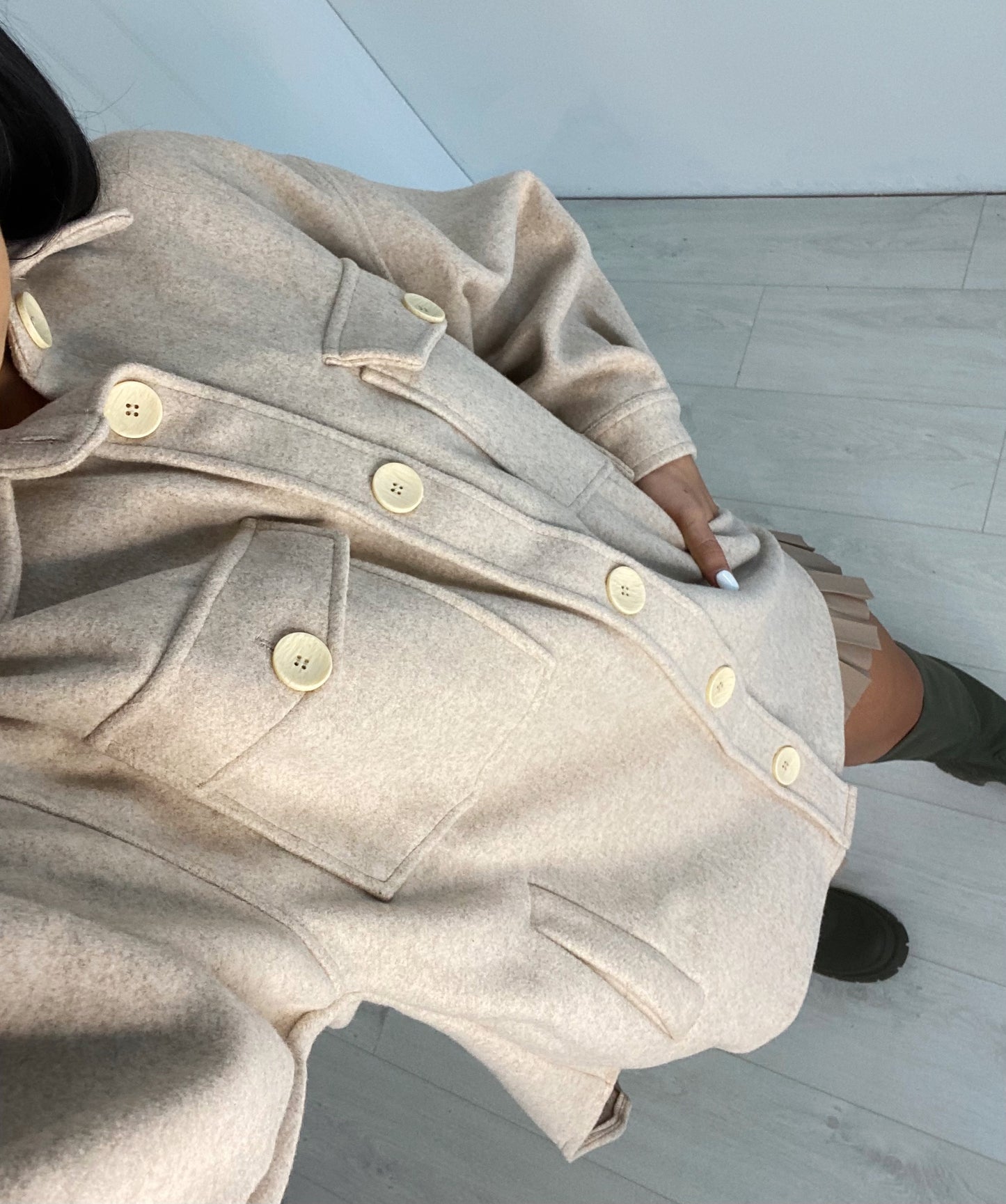 BEIGE OVERSIZED WOOL LOOK SHACKET