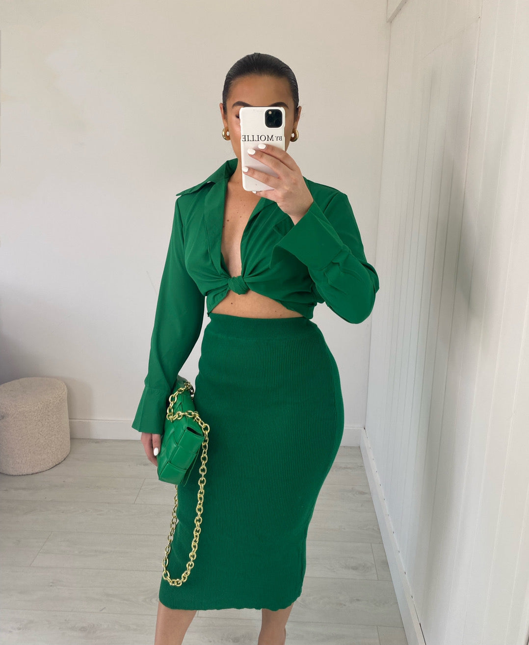 GREEN KNOT FRONT CROP SHIRT