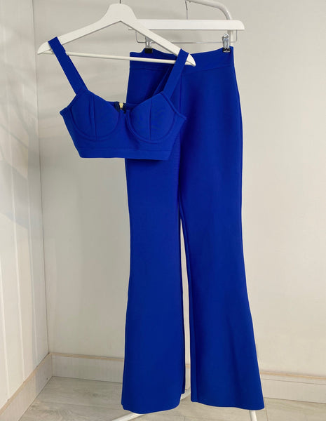 ROYAL BLUE BANDAGE BRALET AND FLARE TROUSER CO-ORD