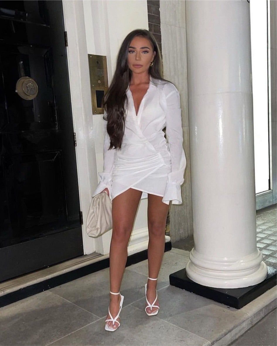 WHITE WRAP SHIRT DRESS