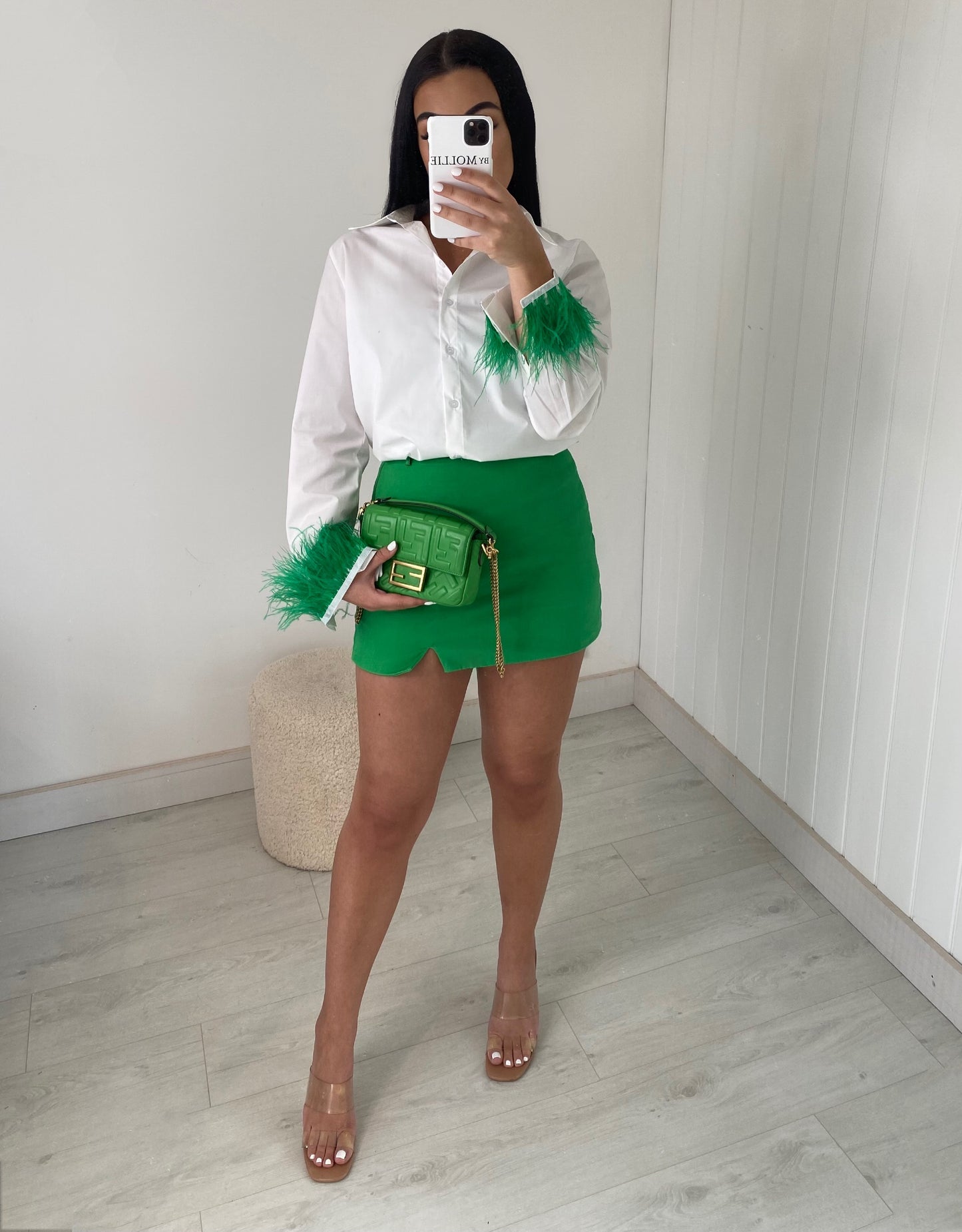 GREEN FEATHER CUFF SHIRT