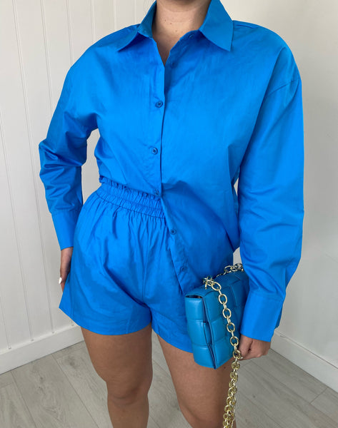 BLUE OVERSIZED SHIRT AND SHORTS CO-ORD