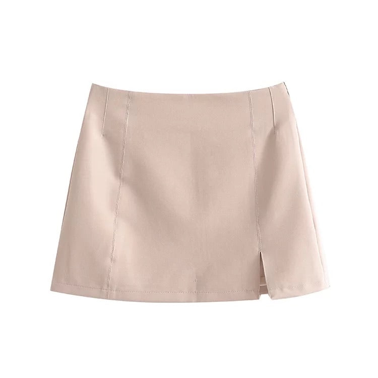 NUDE CROP BLAZER AND MINI SKIRT CO-ORD