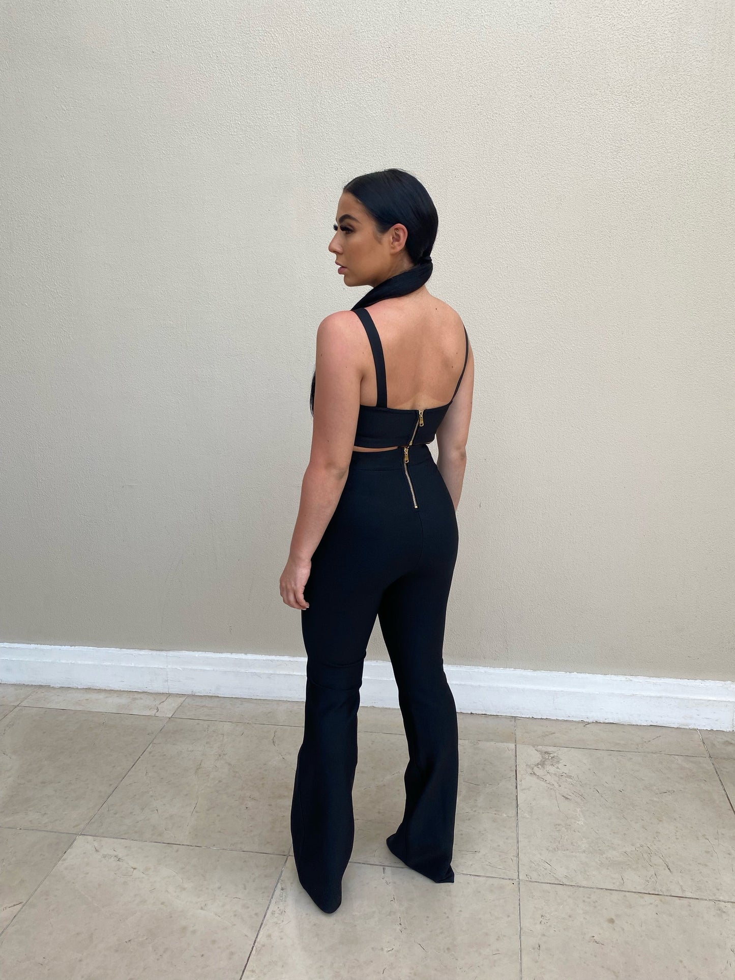 BLACK BANDAGE BRALET AND FLARE TROUSER CO-ORD