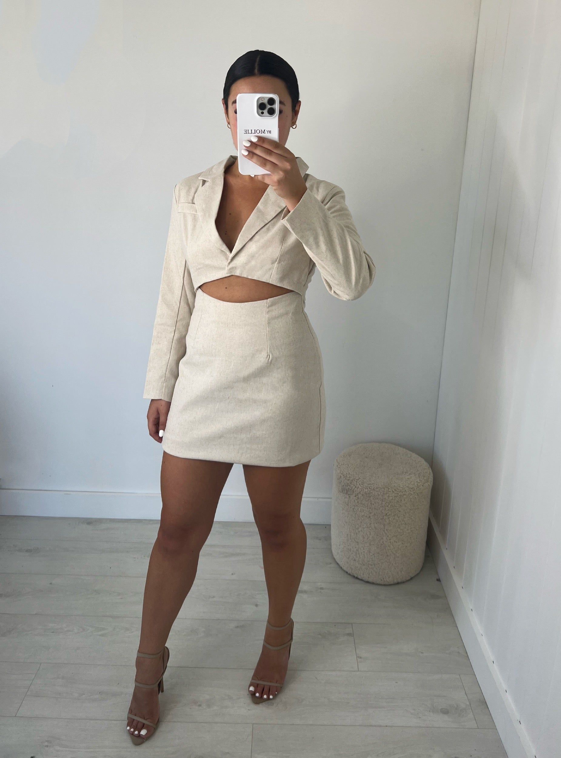 BEIGE LINEN CUT OUT BLAZER DRESS – bymollie
