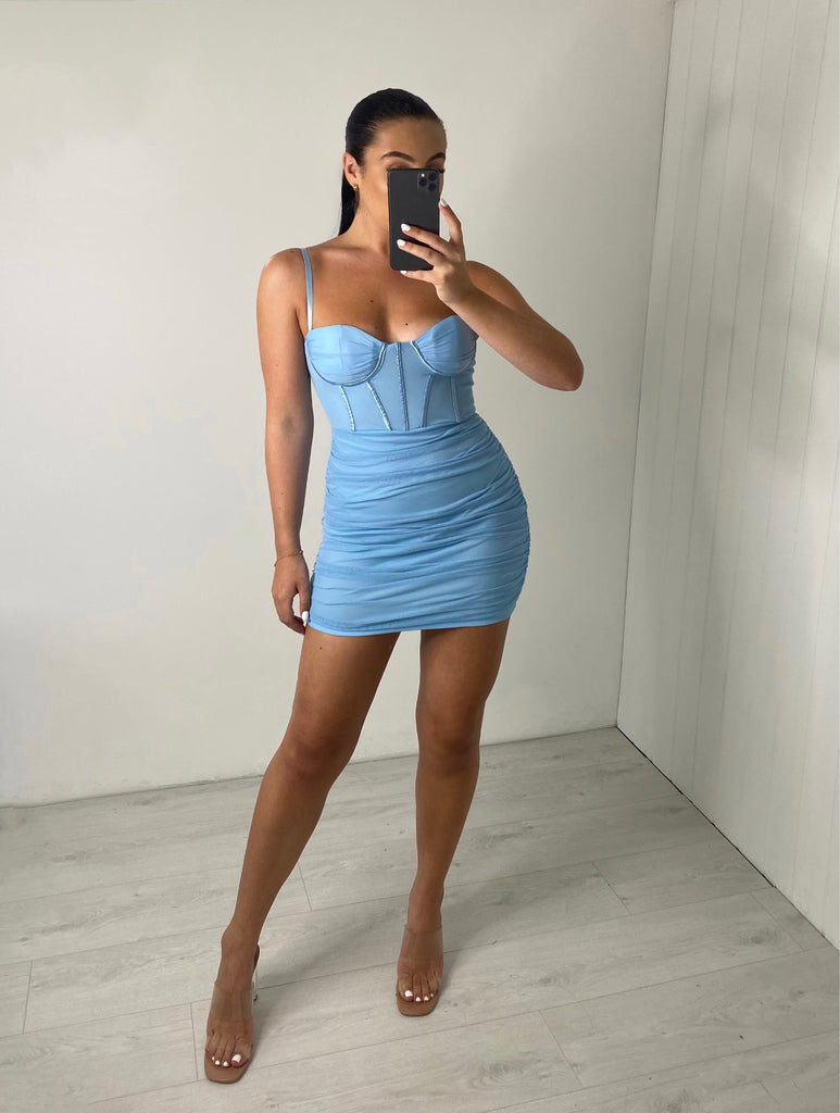 MESH RUCHED BODYCON CORSET MINI DRESS bymollie MESH RUCHED BODYCON CORSET MINI DRESS bymollie