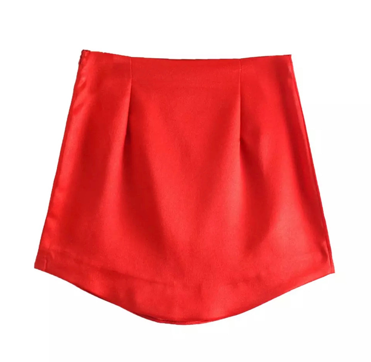 RED SATIN MINI SKIRT