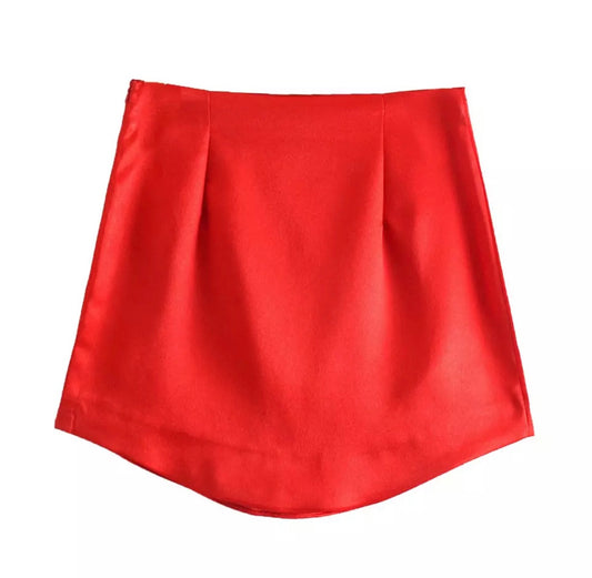 RED SATIN MINI SKIRT