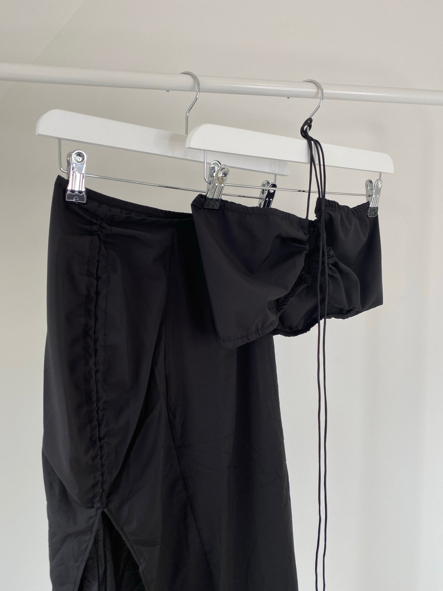 BLACK SPLIT LEG SKIRT AND STRAP CROP TOP CO-ORD