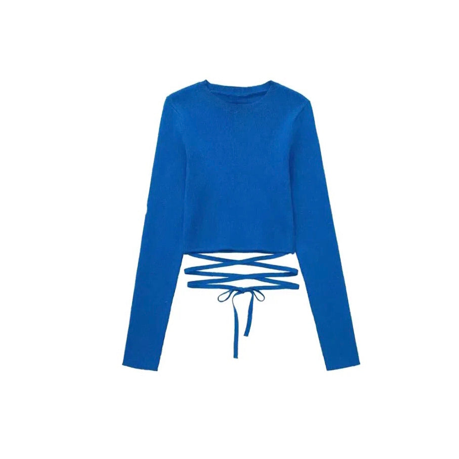 BLUE LONG SLEEVE KNIT TOP AND SKIRT CO-ORD