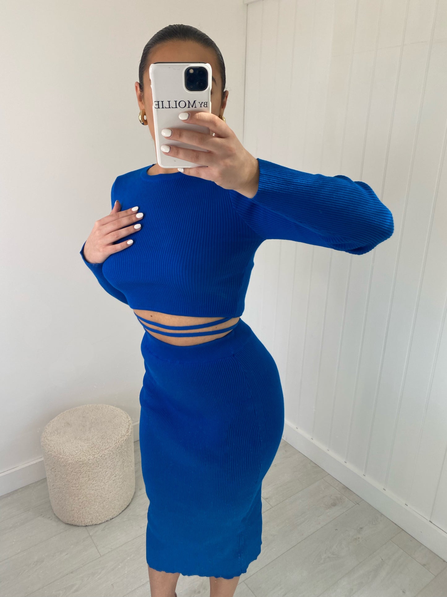 BLUE LONG SLEEVE KNIT TOP AND SKIRT CO-ORD