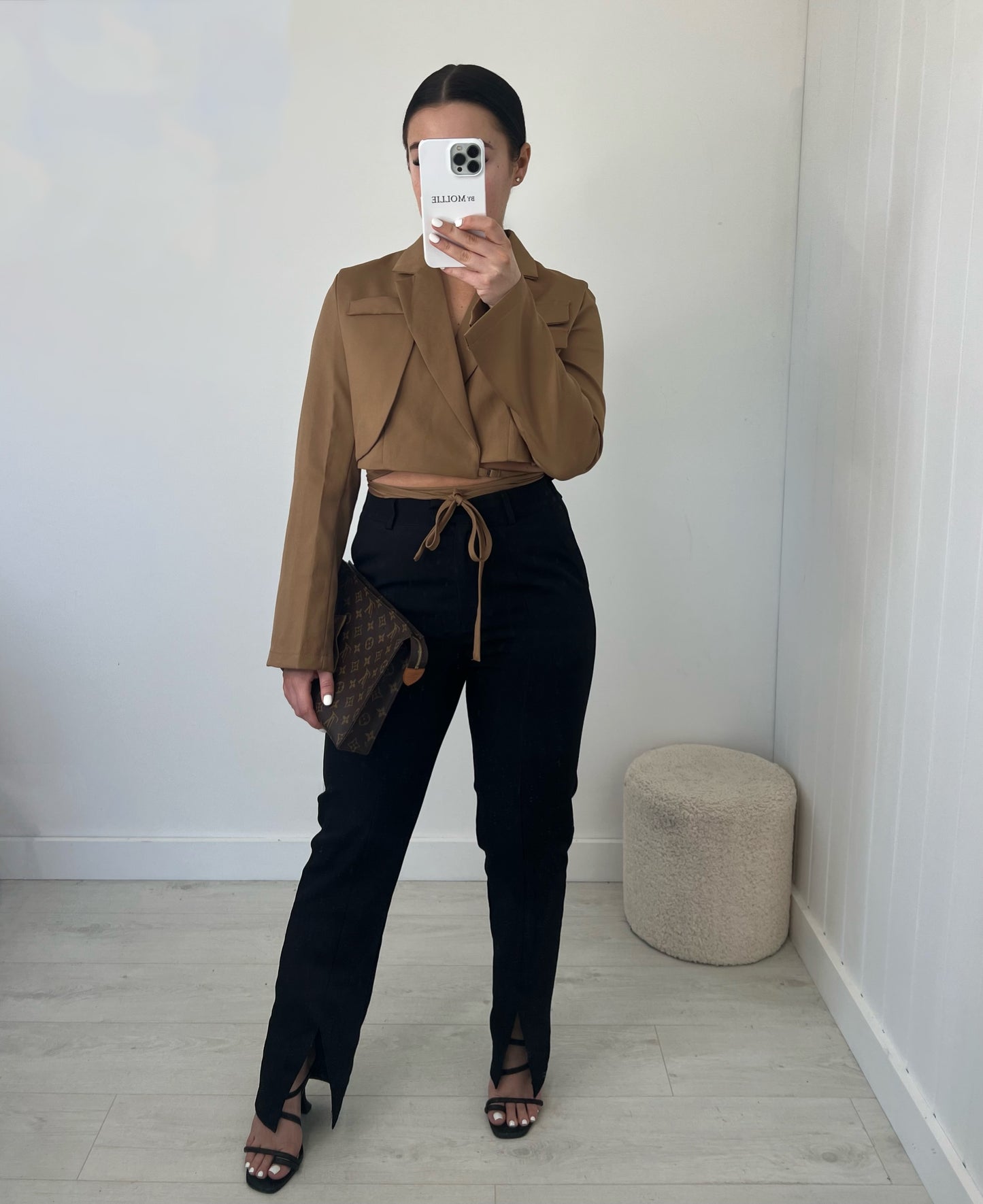 CAMEL TIE WAIST CROP BLAZER