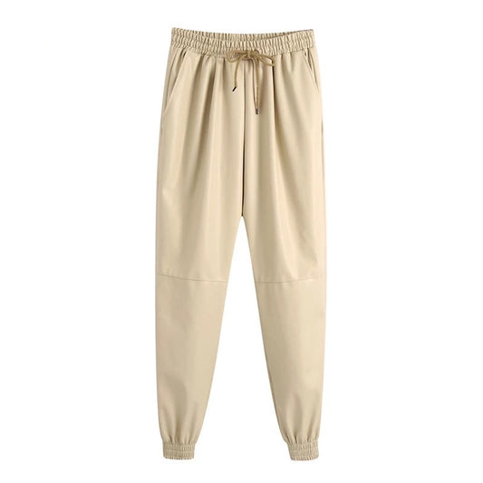 CREAM VEGAN FAUX LEATHER JOGGERS