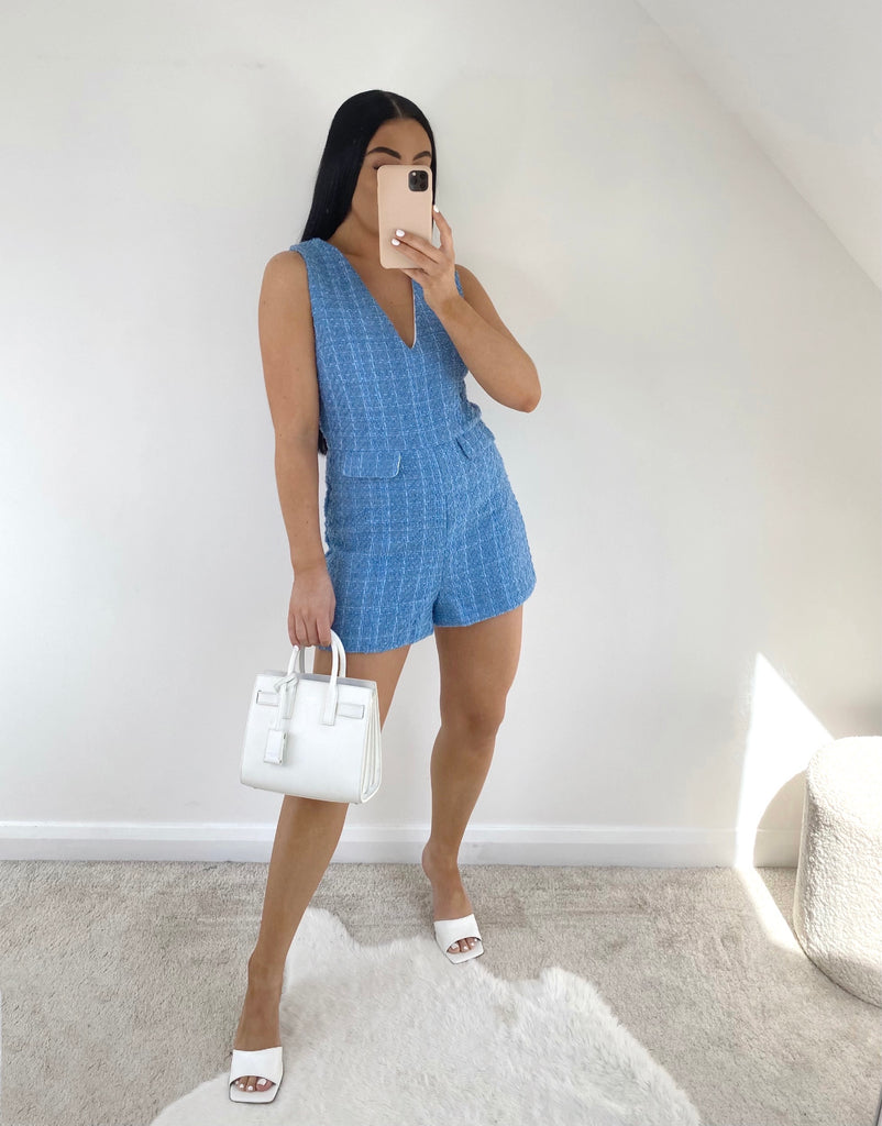 BLUE TWEED PLAYSUIT – bymollie