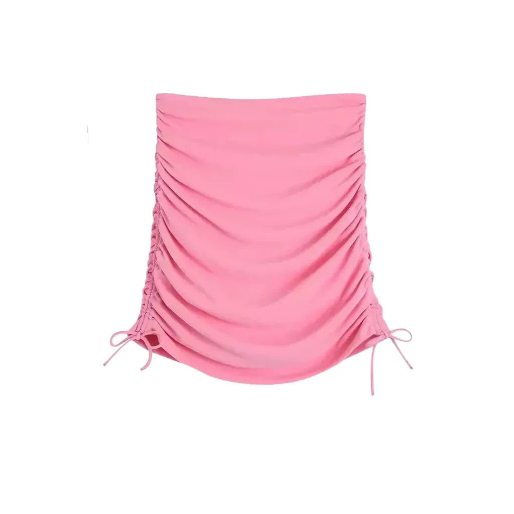 BABY PINK BACKLESS CROP TOP AND RUCHED MINI SKIRT CO-ORD