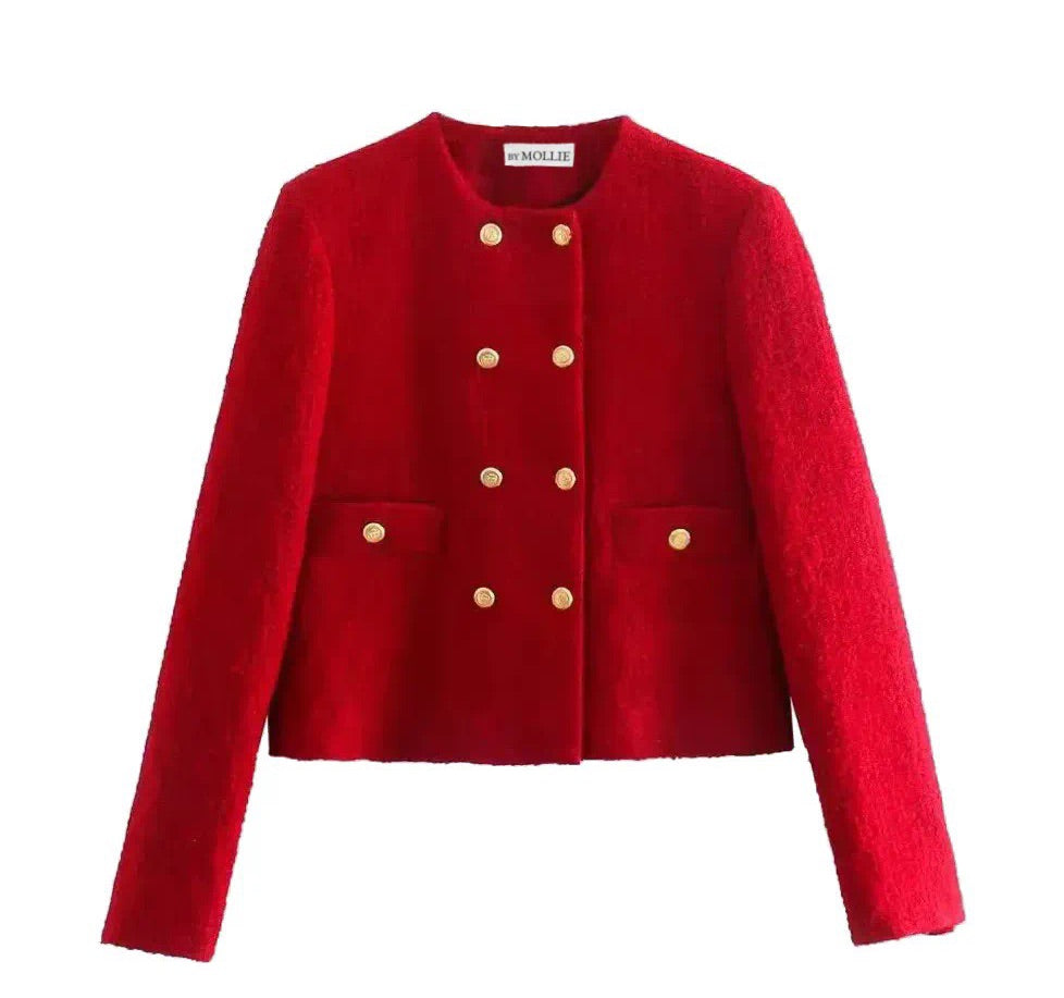 RED TWEED CROP BLAZER AND MINI SKIRT CO-ORD