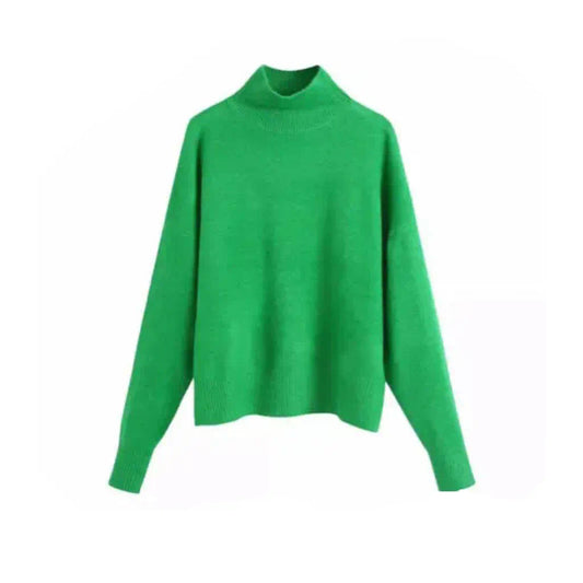 GREEN HIGH NECK KNIT JUMPER