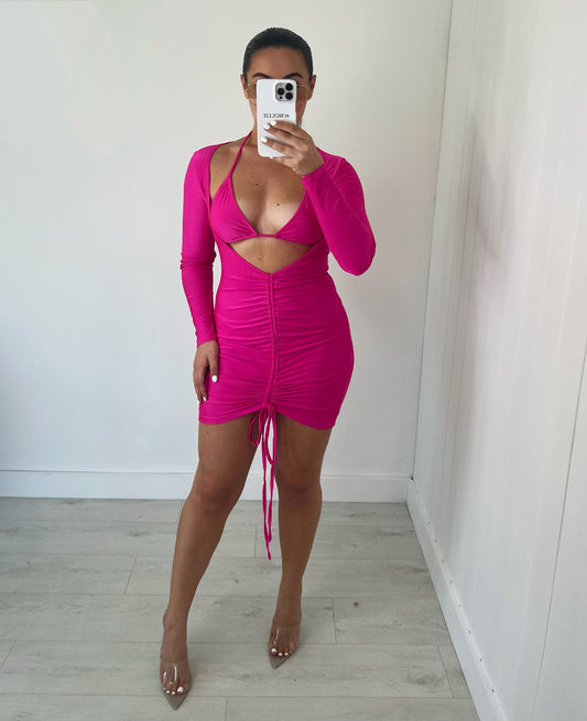 PINK PLUNGE FRONT MINI DRESS