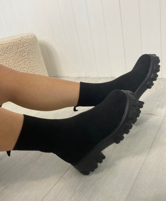 BLACK KNIT CHUNKY BOOTS