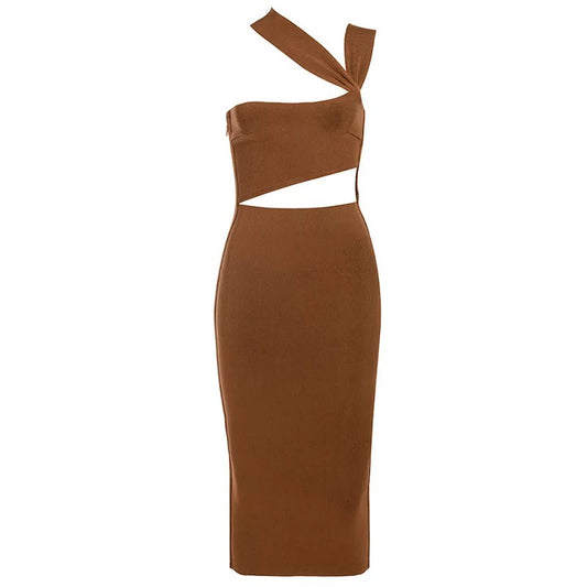 BRONZE BANDAGE CUT OUT MIDI DRESS