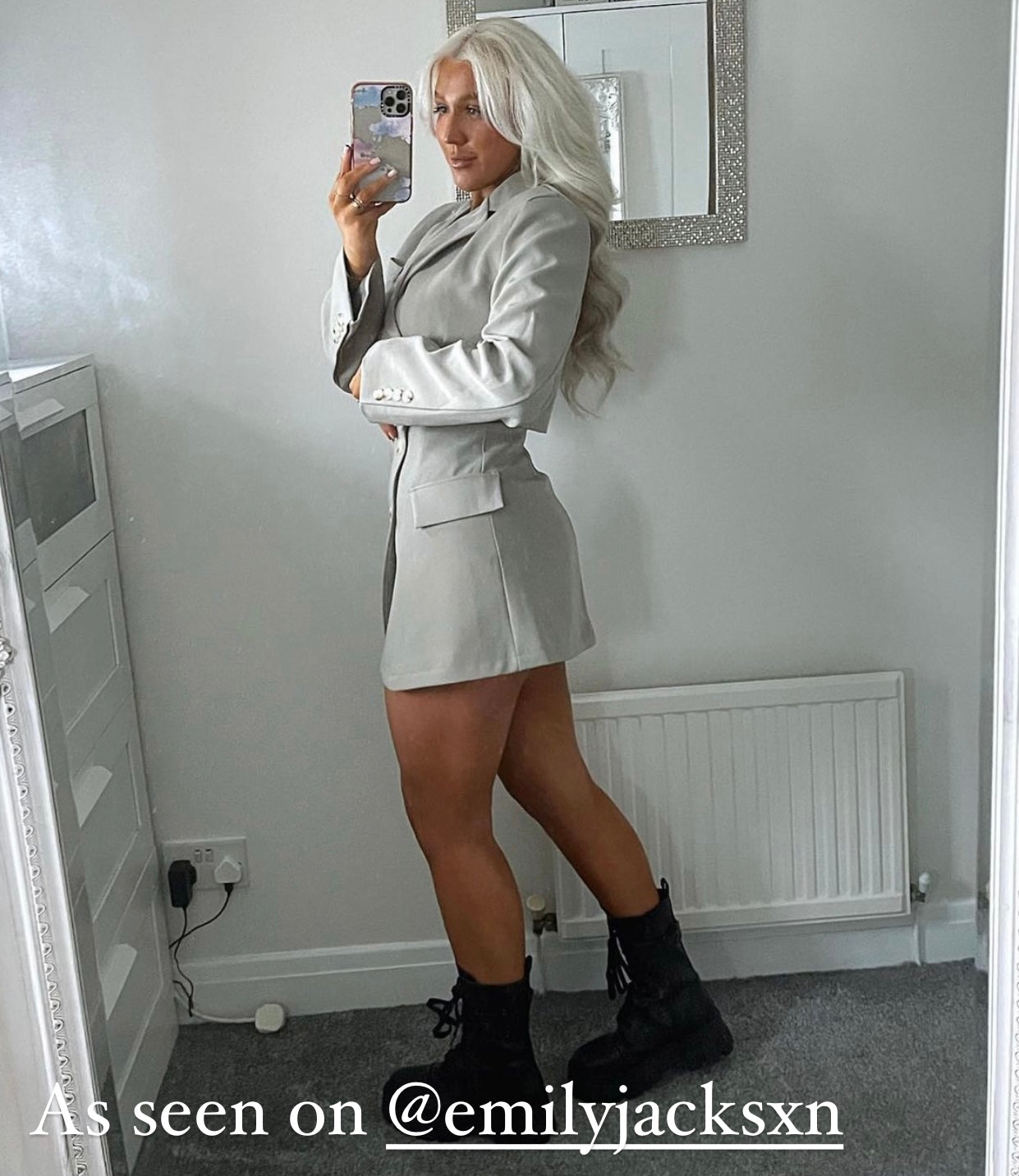 GREY CROP BLAZER AND MINI SKIRT CO-ORD