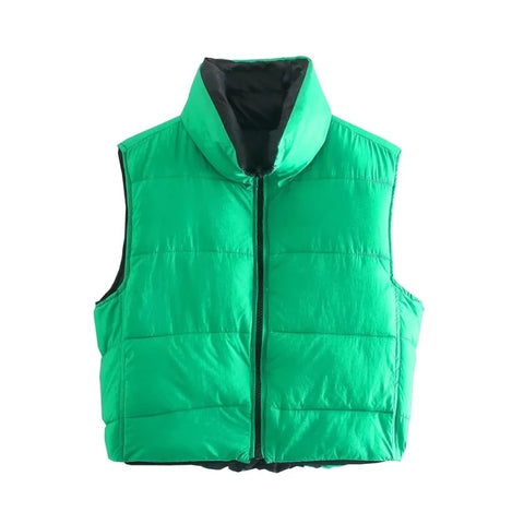 GREEN AND BLACK CROPPED REVERSIBLE BODYWARMER
