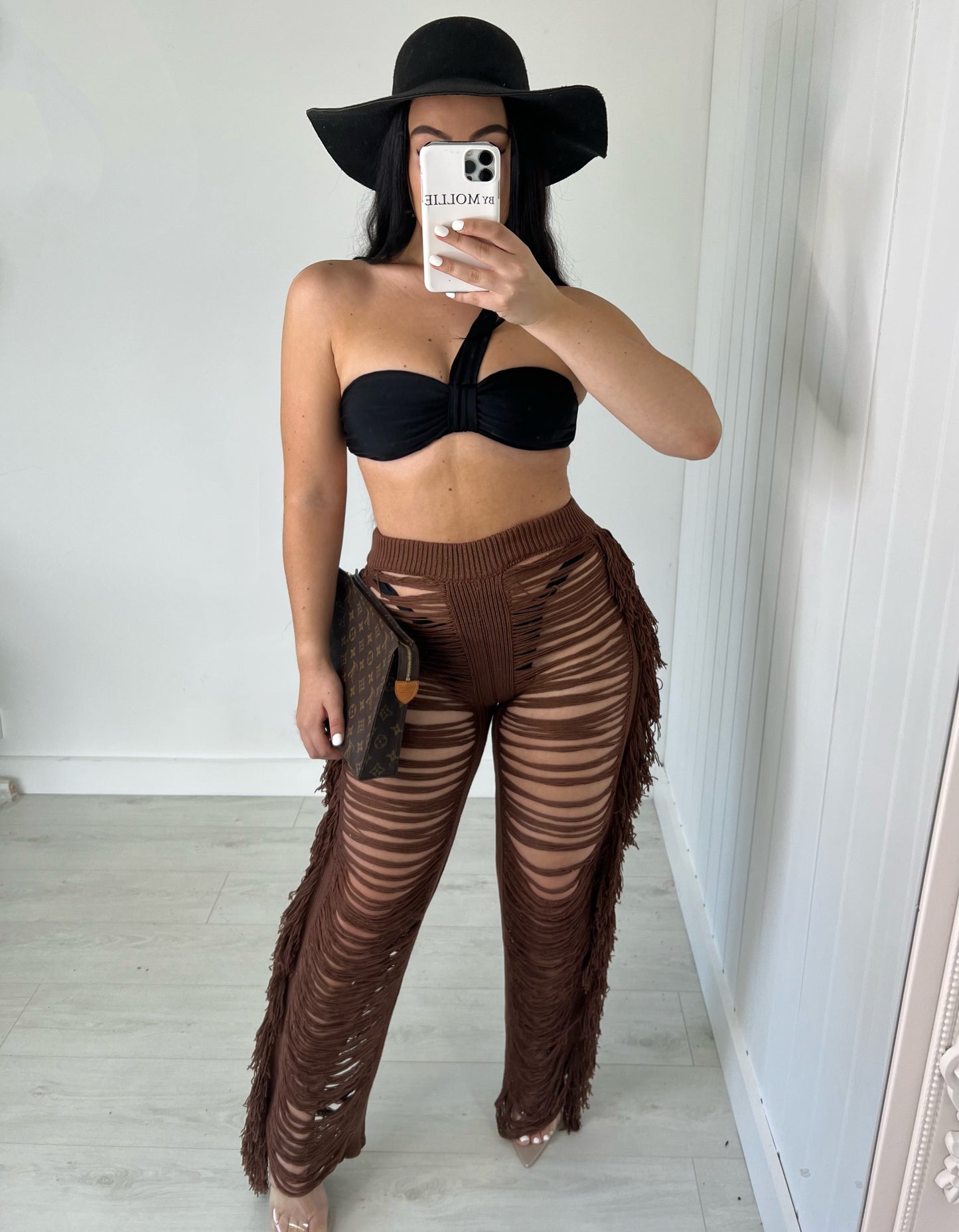 HIGH WAIST DISTRESSED TROUSERS
