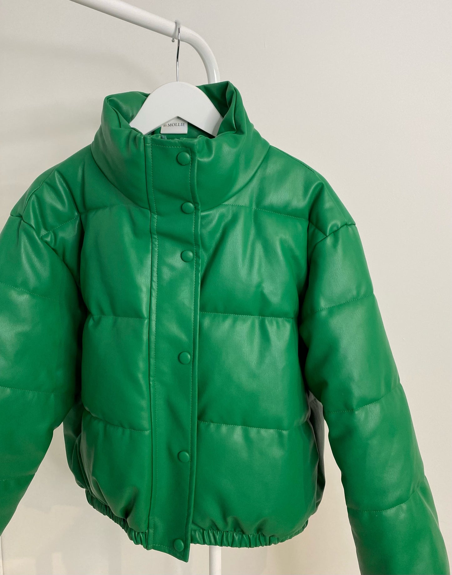 GREEN VEGAN LEATHER PUFFER JACKET