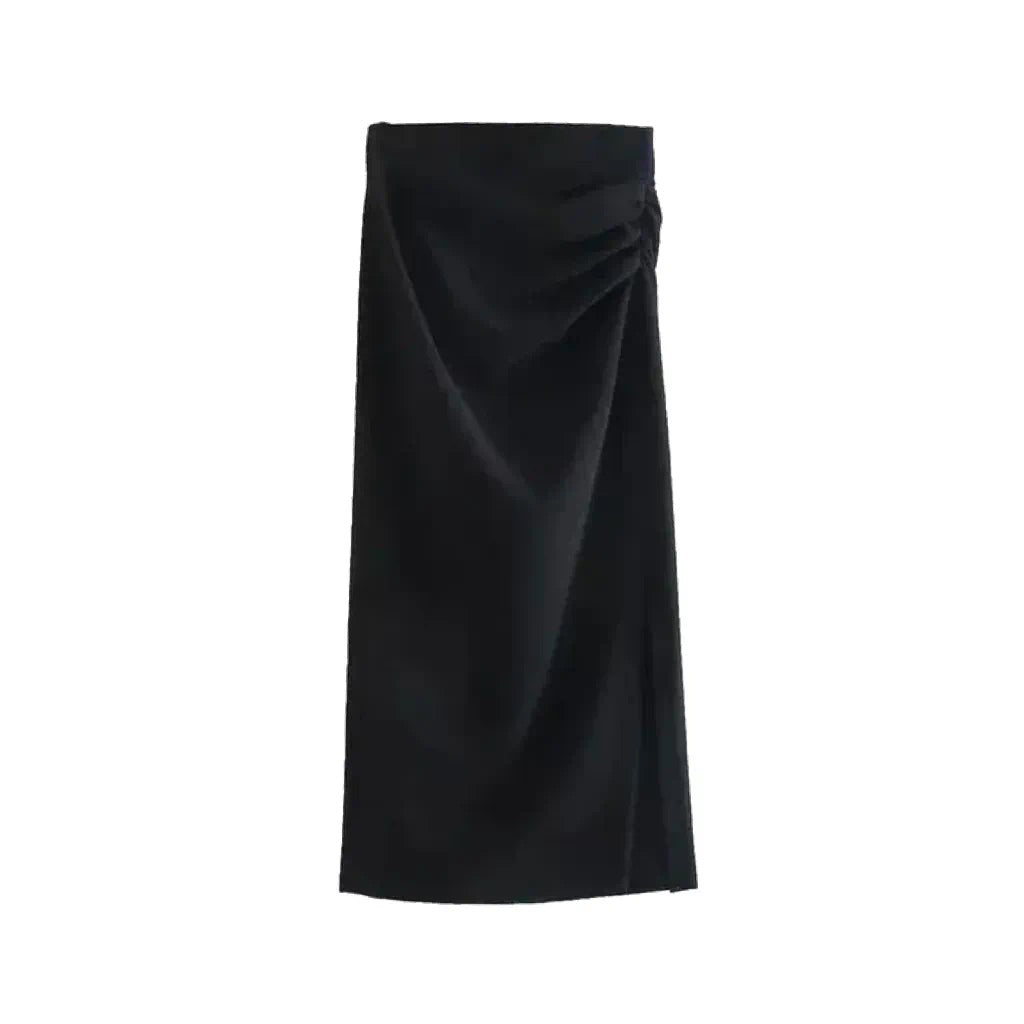 BLACK CROP SHIRT AND SIDE SPLIT MIDI SKIRT CO-ORD