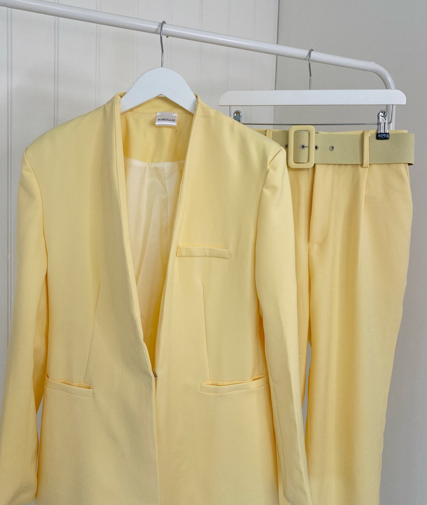 BABY YELLOW BLAZER AND BELTED TROUSER CO-ORD