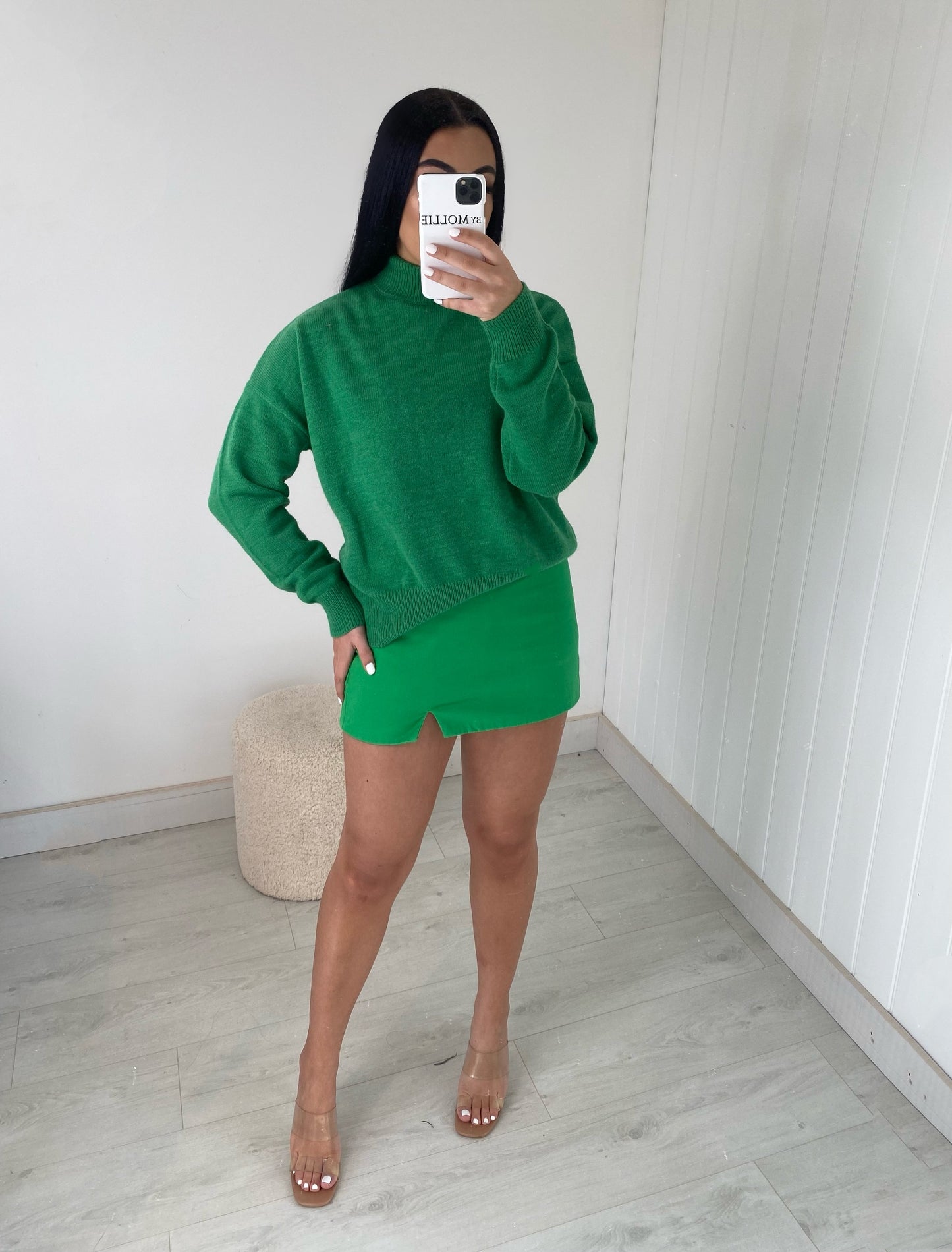 GREEN HIGH NECK KNIT JUMPER