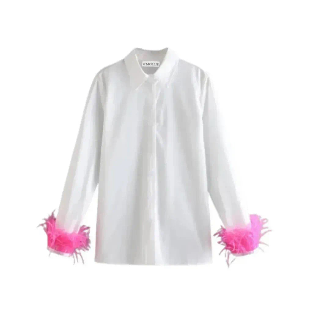 PINK FEATHER CUFF SHIRT
