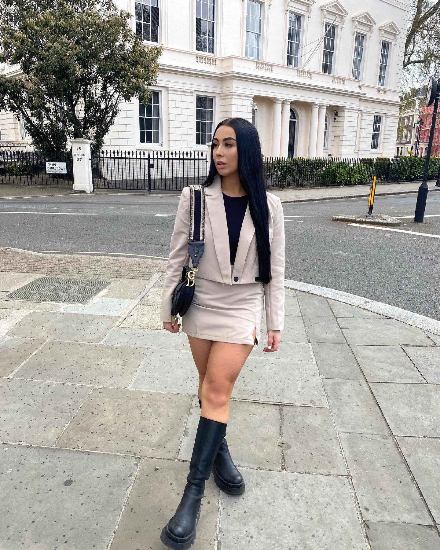NUDE CROP BLAZER AND MINI SKIRT CO-ORD