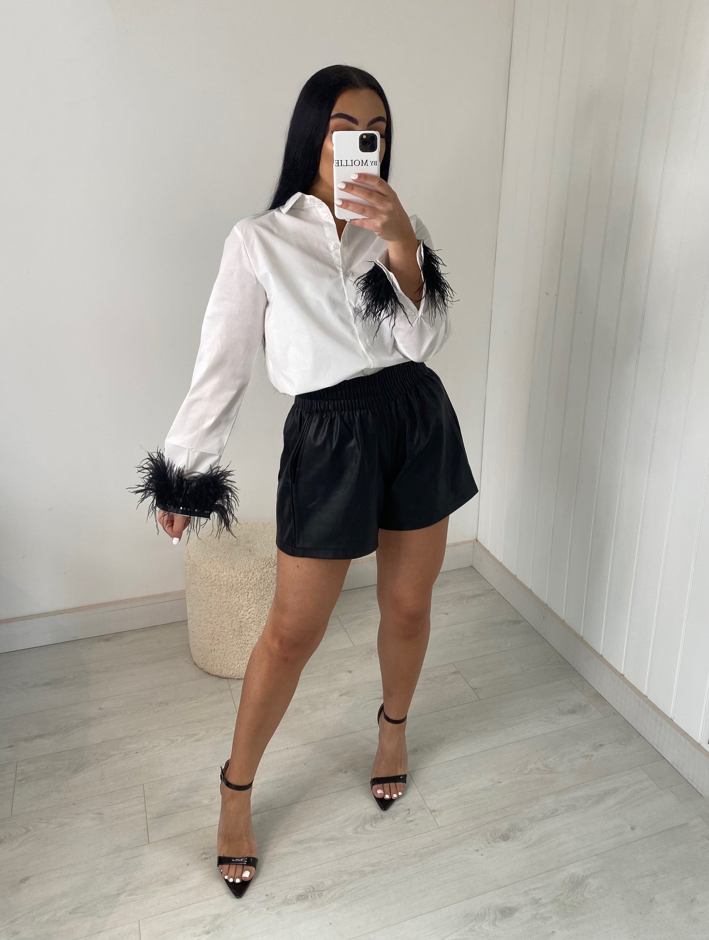 BLACK FEATHER CUFF SHIRT