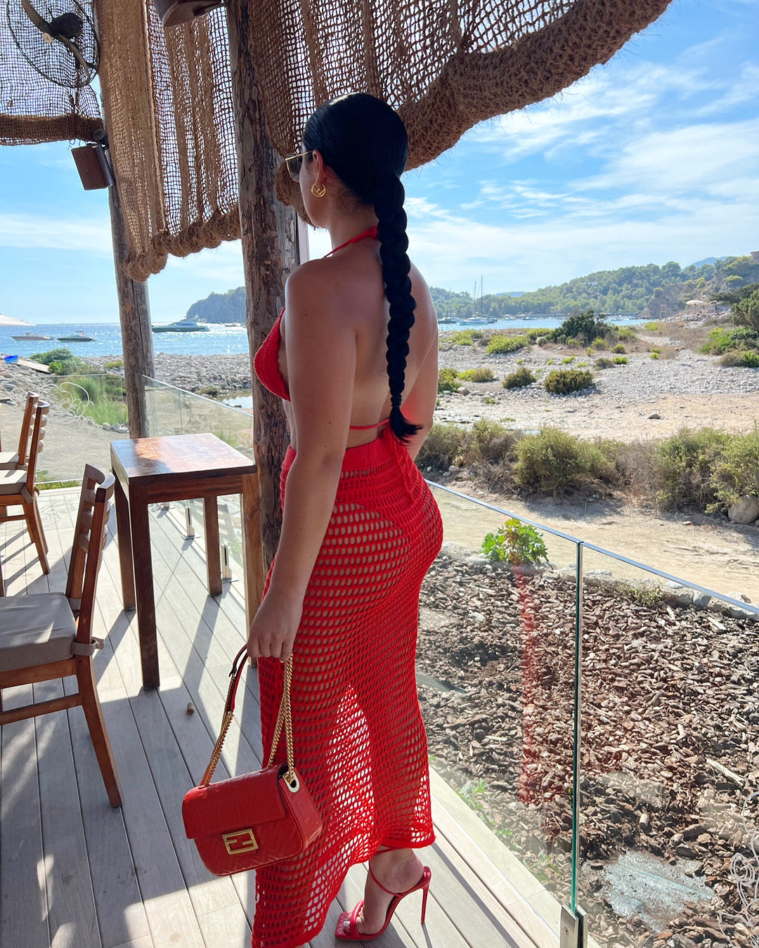 RED CROCHET BRALET AND MAXI SKIRT CO-ORD
