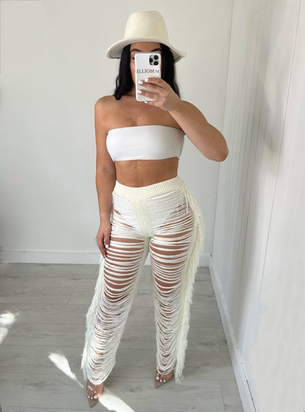 HIGH WAIST DISTRESSED TROUSERS