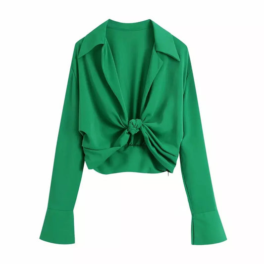 GREEN KNOT FRONT CROP SHIRT