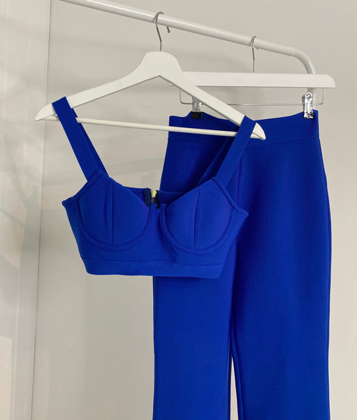 ROYAL BLUE BANDAGE BRALET AND FLARE TROUSER CO-ORD