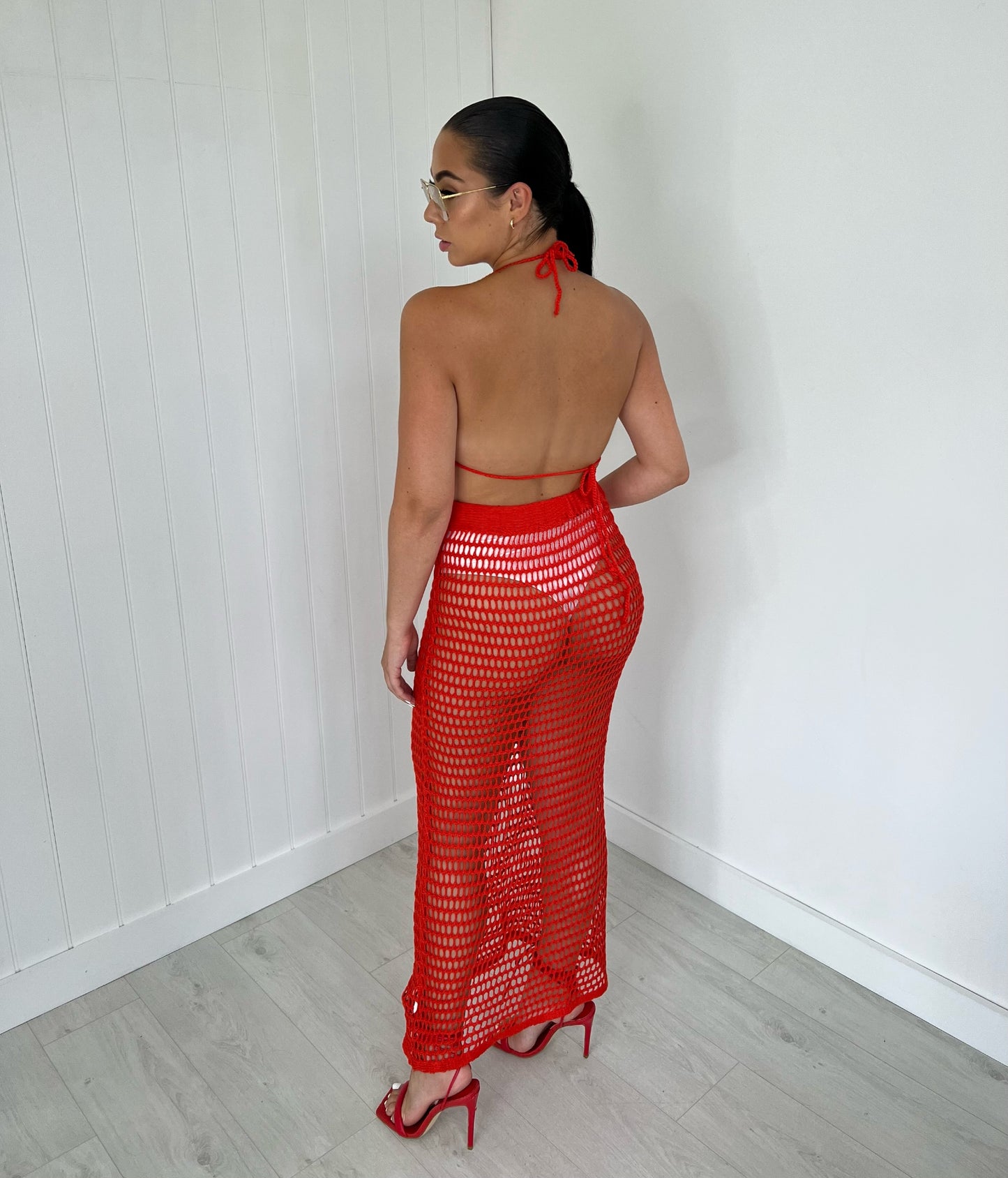 RED CROCHET BRALET AND MAXI SKIRT CO-ORD