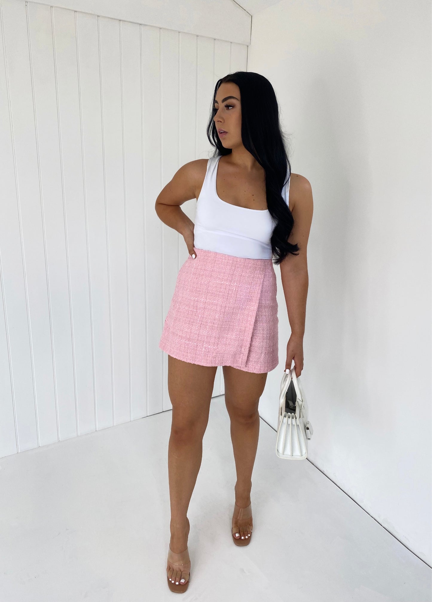 BABY PINK TWEED BLAZER AND SKORT CO-ORD